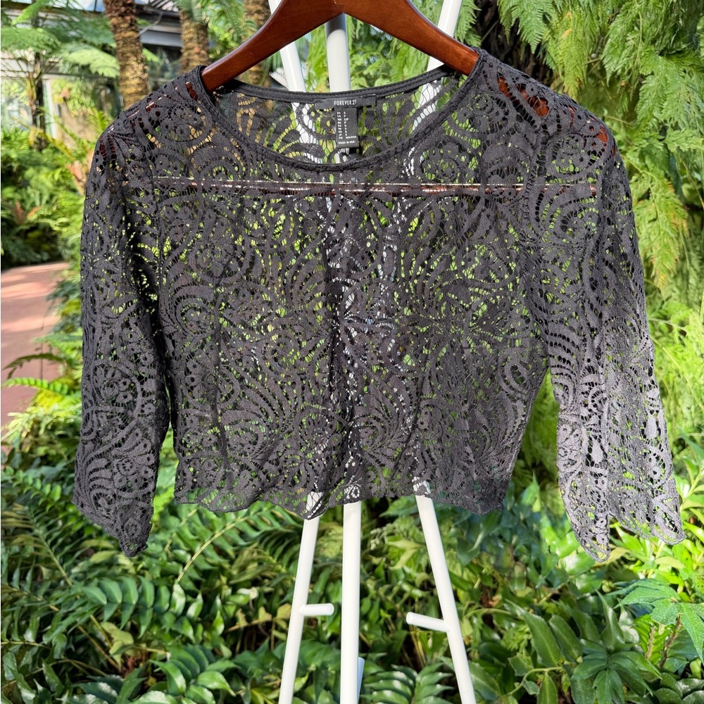 Forever 21 Charcoal Lace Blouse